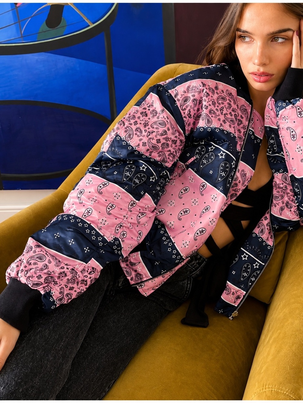 ASOS Labelrail X Hana Cross Oversized Bomber Jacket In Mixed Bandana